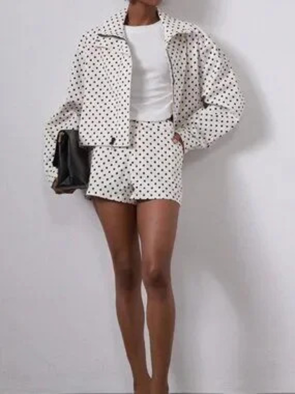 ZARA Black And White Casual Women's Polka Dots Stand Collar Bomber Jacket
